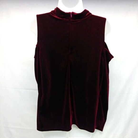 Neiman Marcus Red Velvet Blouse Key Hole Neck Open Shoulder Long Sleeve Large... - Picture 6 of 12